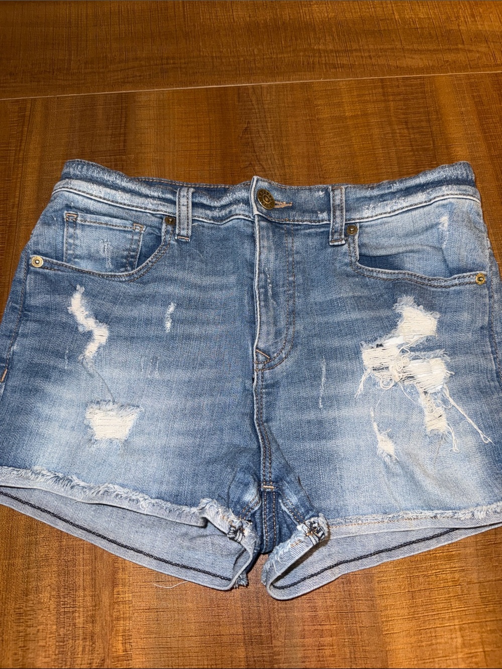 Express Light Blue Distressed Denim Shorts